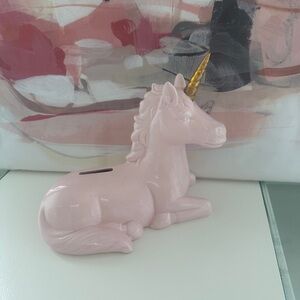 Ceramic Pink Unicorn Bank with Gold Horn